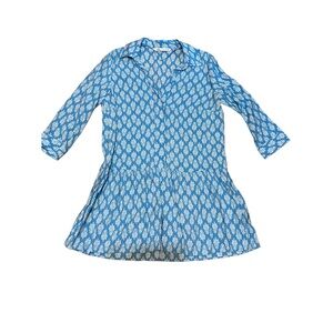 Zara Blue and White Floral Pattern Long Sleeve Dress. Women’s Size Large.